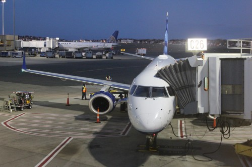 A JetBlue E-190 in Boston. Image from David Parker Brown / AirlineReporter.com.