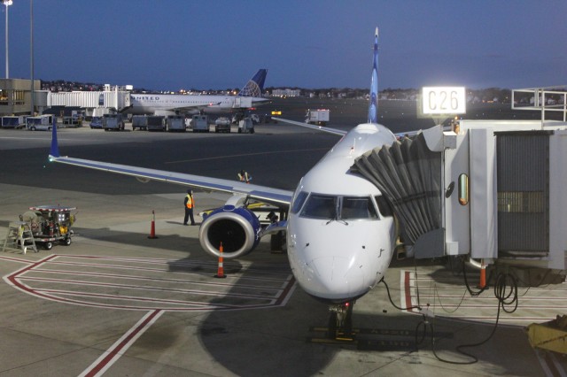 A JetBlue E-190 in Boston. Image from David Parker Brown / AirlineReporter.com. 