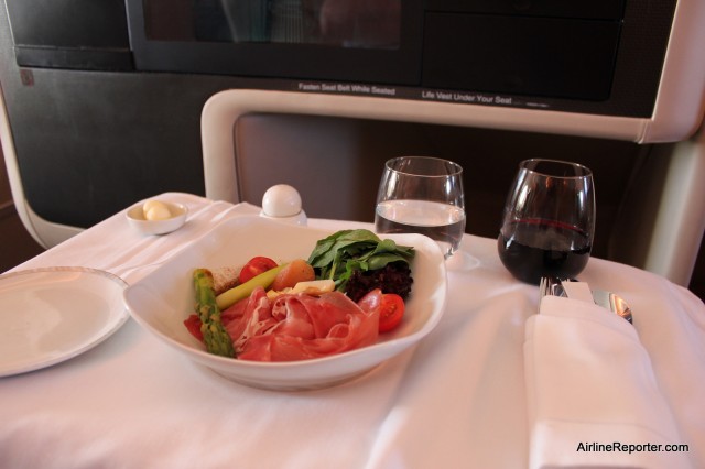 And then, the meal ends up on the plane. This photo is from 2010 on Singapore Airlines A380 Business Class. 
