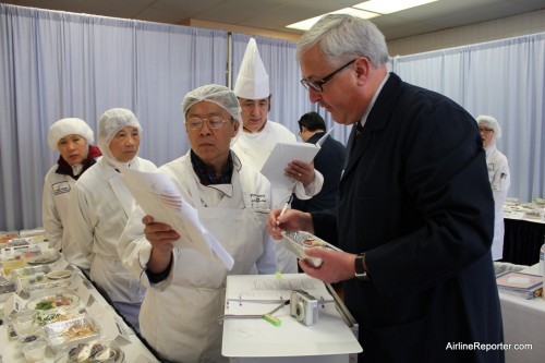 Singapore Airlines goes item by item checking the food quality.