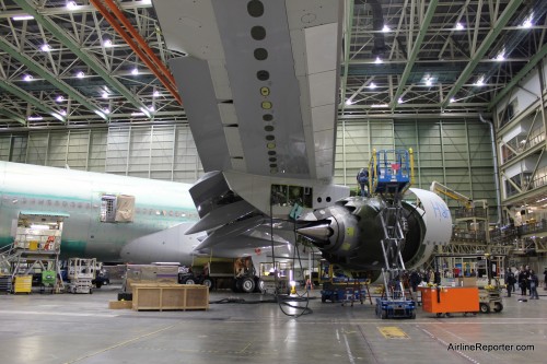 A Boeing 747-8 Intercontinental on the factory floor in Everett.