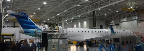 A CRJ1000NG on the factory floor in Montreal waiting to be delivered to CRJ1000 Garuda Indonesia. Photo by Chris Sloan / Airchive.com.