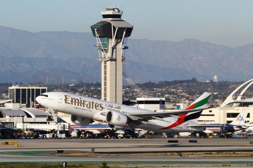 Emirates Airline Boeing 777-200LR with GE-90 engines. Photo by Brandon Farris.