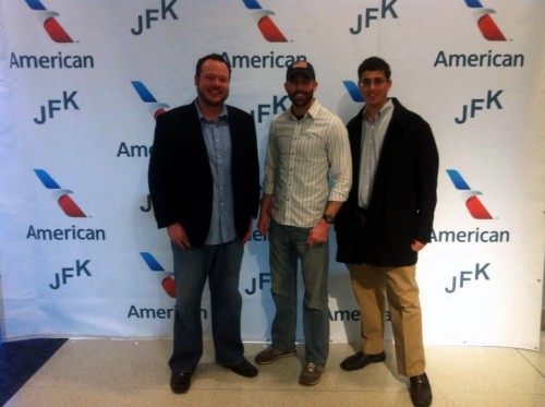 AveGeeks Unite! Me, Phil Derner Jr with NYCAviation and Jason Rabinowitz aka @AirlineFlyer pose at JFK.