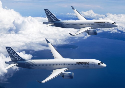 Computer mock ups of the CS100 and CS300 from Bombardier.