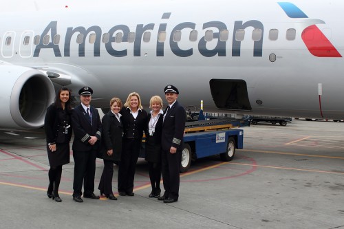 The American flight crew stopped to pose in front of the new American livery. Photo by Brandon Farris.
