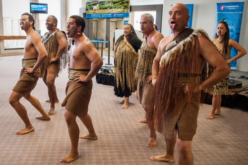 Hawaiian Airlines Maori Dancers during inaugural celebration.