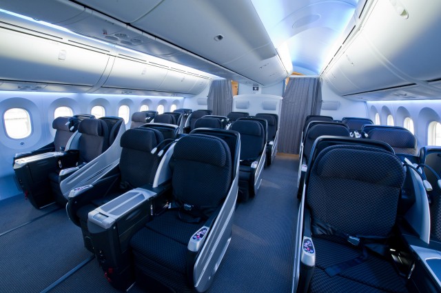 HI RES IMAGE (click for larger). Executive Class cabin on JAL's first Boeing 787 Dreamliner. Photo by Boeing. 