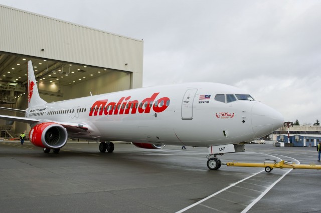 37 #7500 rolls out of the paint hanger destined for Malindo Air. Photo: Boeing