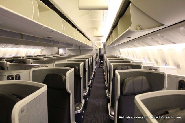 American has their Business Class in a 1-2-1 layout in the 777-300ER. 