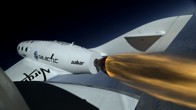 A shot of Space Ship 2 igniting its rocket motor as seen from the Boom Camera - Photo: Virgin Galactic