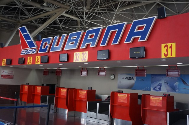 Unsurprisingly, Cubana dominates operations at Havana Jose Marti. Their ticketing takes up half of all space in Terminal 3, the newest at HAV. Photo by Chris Sloan / Airchive.com. 
