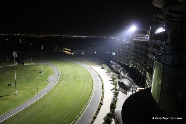 The Meydan Hotel offers a unique feature; a horse track right outside your room. Only in Dubai. 