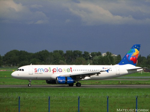 The Small Planet Airline livery is quite colorful.