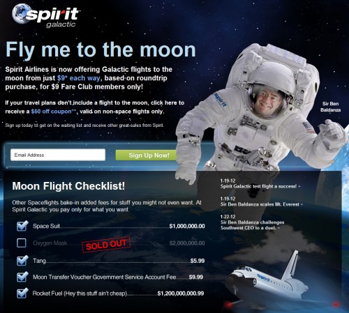 Who wants to go to space? Spirit can take you there. Image from Spirit Airlines.