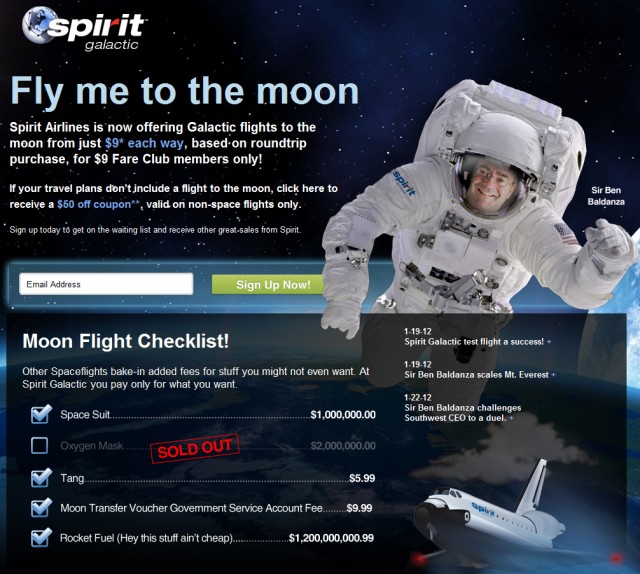 Who wants to go to space? Spirit can take you there. Image from Spirit Airlines. 