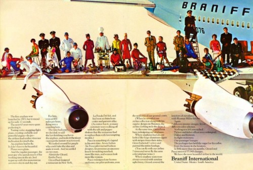 1965 "End of the Plain Plane" ad campaign for Braniff. Image from Chris Sloan / Airchive.com.