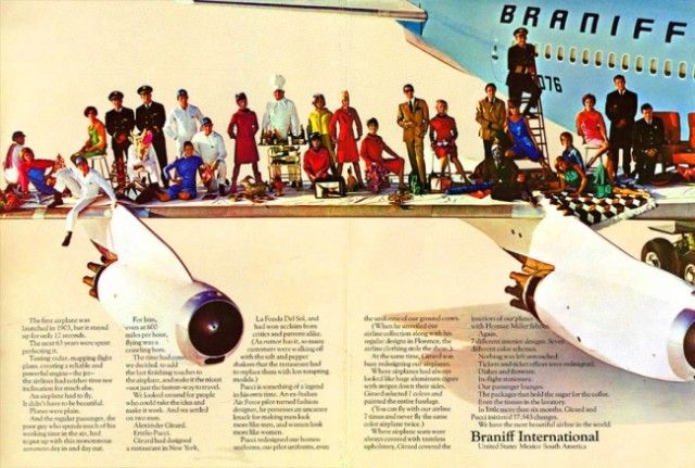 1965  "End of the Plain Plane" ad campaign for Braniff. Image from Chris Sloan / Airchive.com. 