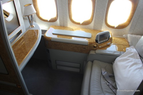 Business Class is nice, but First Class is better. Each seat is like its own cubical, with closing doors.