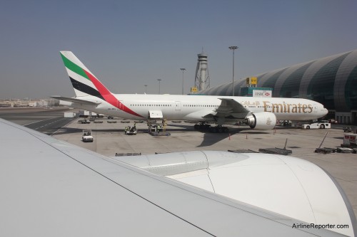 I couldn't get any good shots of my 777-200LR in Seattle or Dubai, so I am using this photo of another Emirates Boeing 777-300ER.