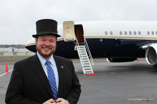 A ride like this deserves a top hat. BBJ parked at Boeing Field and me ready to fly.