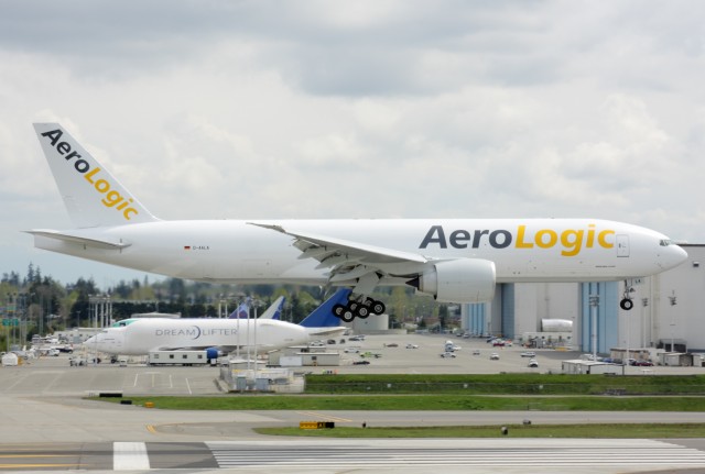 An Aerologic Boeing 777F landing at Boeing's Everett Factory - Photo: Lufthansa Cargo