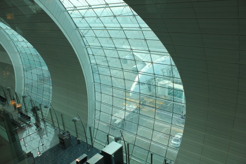 An Emirates Airbus A380 at the new concourse in Dubai.