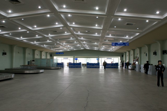 An inside look at the new terminal at Pyongyang Sunan International Airport (FNJ). Very utilitarian. Photo by Bernie Leighton.