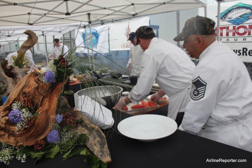 Cooking up Copper River Salmon is an important task. Photo by Shannon Leigh Kehoe / AirlineReporter.com.