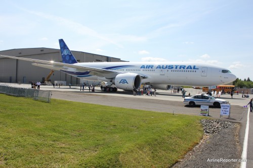 Boeing pulled one of their new 777-200LRs going to Air Austral into a location where guests could get up close and personal.