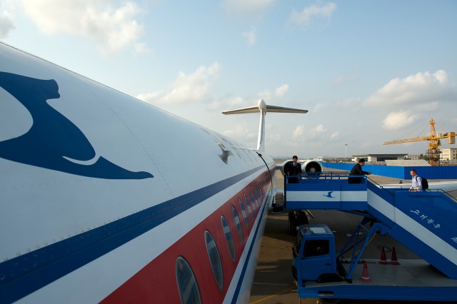 De-planing at FNJ and about to go into the new terminal at Pyongyang Sunan International Airport. Photo by Bernie Leighton.