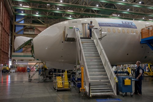 LOT's first Boeing 787 Dreamliner on the Boeing Factory floor in Everett. Photo from LOT.