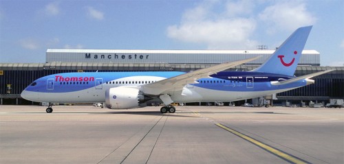 Thomson's first Boeing 787 Dreamliner arrives to Manchester. Image from Boeing.