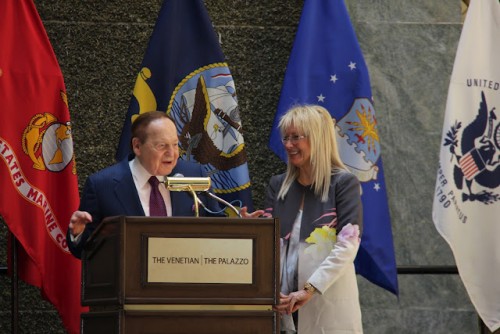 Chairman and CEO of Las Vegas Sands, Sheldon Adelson, speaks to the wounded warriors.