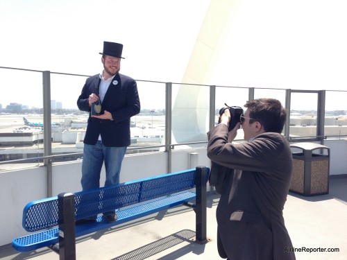 AvGeek Dan Webb takes a photo of me with my Top Hat and Don. Photo by Drew.