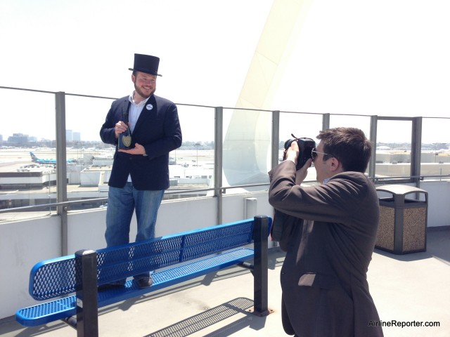AvGeek Dan Webb takes a photo of me with my Top Hat and Don. Photo by Drew.