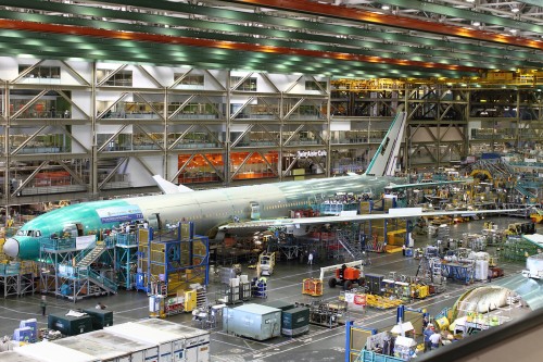 A Boeing 777-300ER on the factory floor. This one is for Thai Airways. Photo by Brandon Farris.