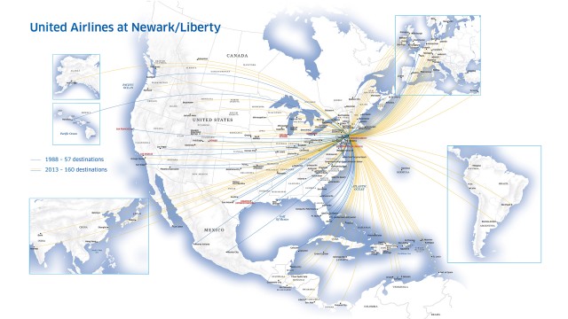 A current United route map out of EWR. Image from United. 