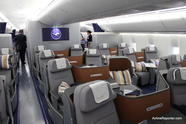 Lufthansa Airline's new Business Class product, which has debuted on the 747-8I. 