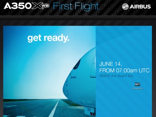 The first flight of the Airbus A350 is set to happen tomorrow.