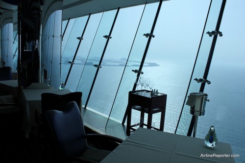 Al Muntaha Restaurant at the Burj Al Arab has an amazing view of the Palm Islands.