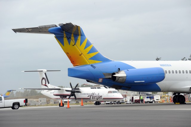 Horizon and Allegiant sit on the tarmac at BLI. Photo from the Port of Bellingham. 