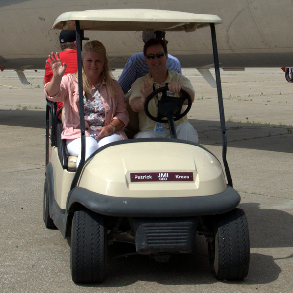 MCI Airport Public Information officer is seen here taking the Jet Midwest CEOâ€™s golf cart for a spin, with Avgeeks in tow.