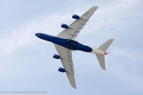 British Airways Airbus A380 at the Paris Air Show. Image from Jason Rabinowitz / Airchive.com.