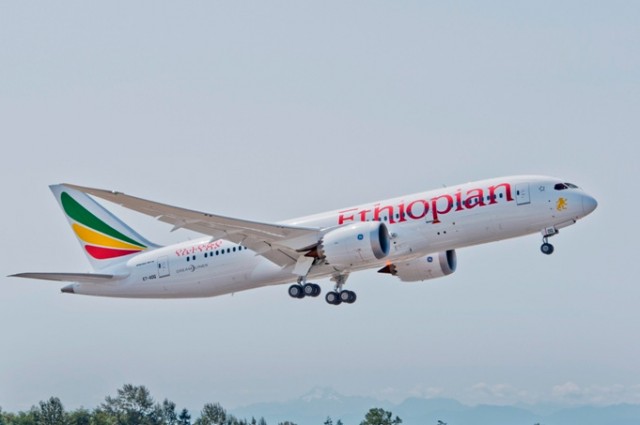 Ethiopian's first Boeing 787 Dreamliner is delivered in Aug 2012. Photo by Boeing. 