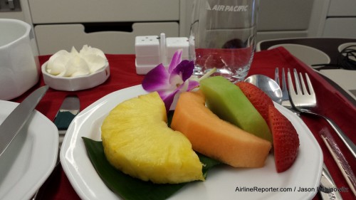 Fruit is good. Check out the Air Pacific on the glass.
