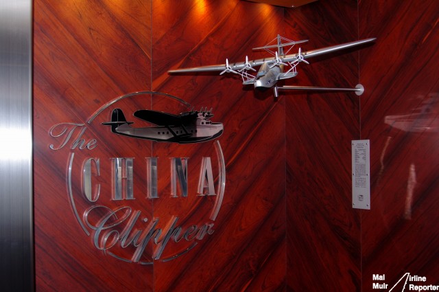 The China Clipper Lounge Logo and a replica Martin MB-130 Flying Boat - Photo: Mal Muir | AirlineReporter.com