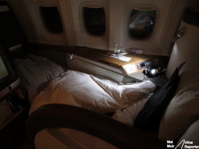 The Cathay Pacific First Suite set up for sleeping - Photo: Mal Muir | AirlineReporter.com