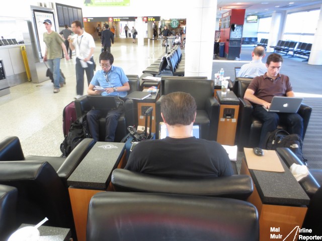 These Big Leather Seats are located in parts of the B Councourse in SeaTac close at the Southwest Gates. Comfortable seating and Power, a good combination - Photo: Mal Muir | AirlineReporter.com