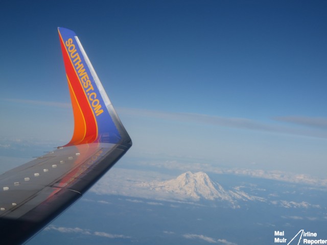 Passing Mt Rainier onboard a Southwest Airlines 737 - Photo: Mal Muir | AirlineReporter.com